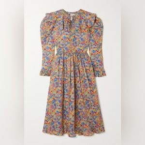 $550 Horror Vacui Gertrude Ruffled Floral Print Cotton Dress Size S
